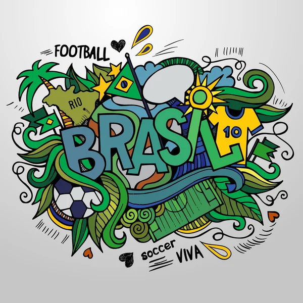 巴西夏季和涂鸦元素 — 图库矢量图片
