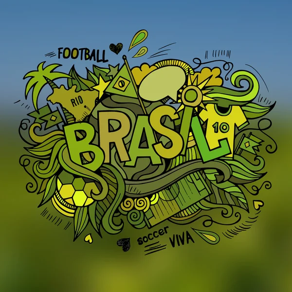 Brasil zomer hand belettering en doodles elementen — Stockvector