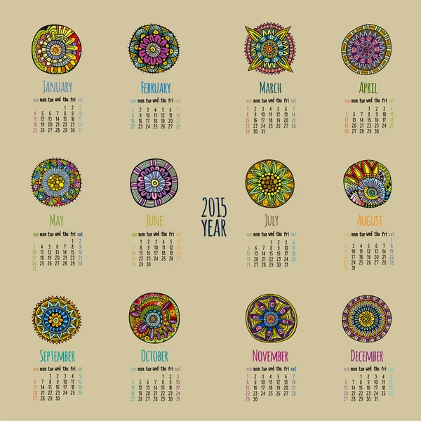 Calendrier ethnique 2015 année — Image vectorielle