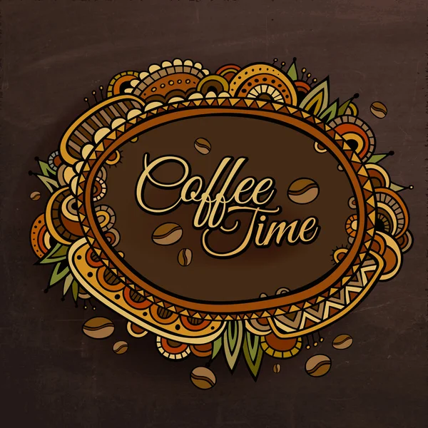 Tiempo de café borde decorativo etiqueta diseño . — Vector de stock
