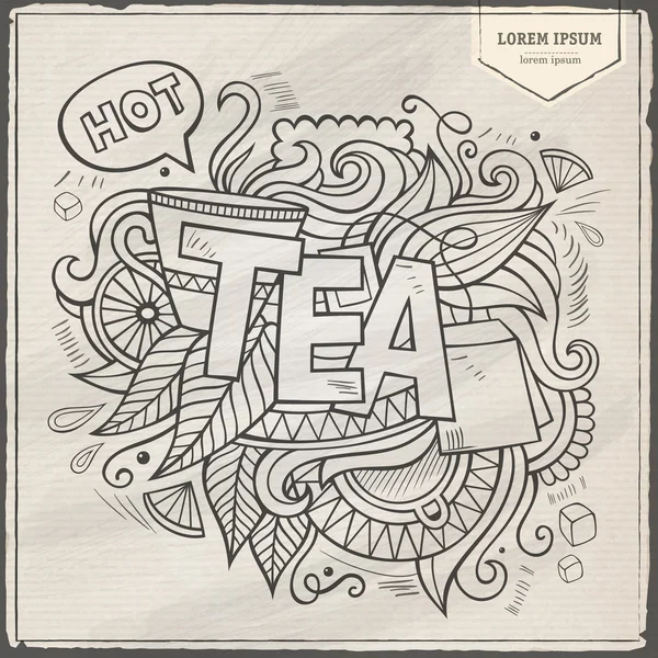 Tea hand lettering and doodles elements — Stock Vector