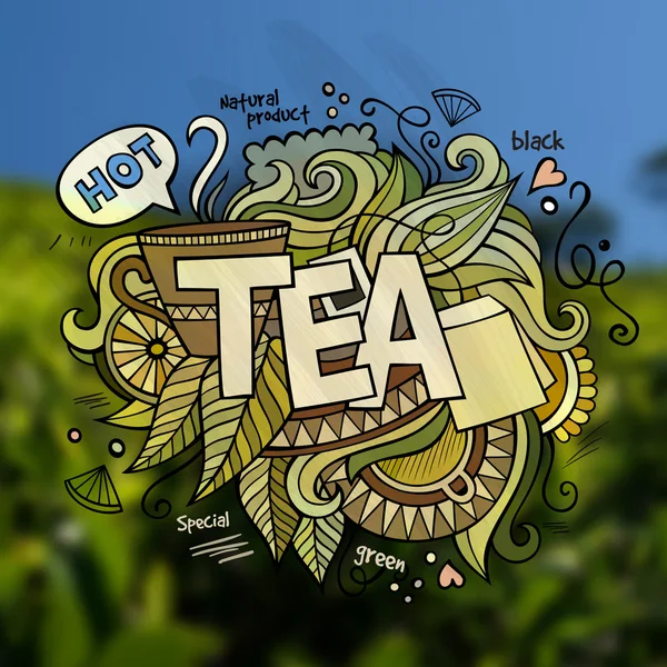 Letras de mão de chá e elementos de doodles — Vetor de Stock