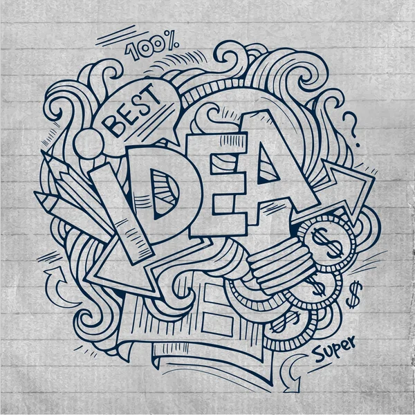 Idea letras de mano y garabatos elementos — Vector de stock