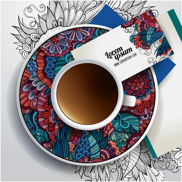 Taza de café, tarjetas de visita — Archivo Imágenes Vectoriales