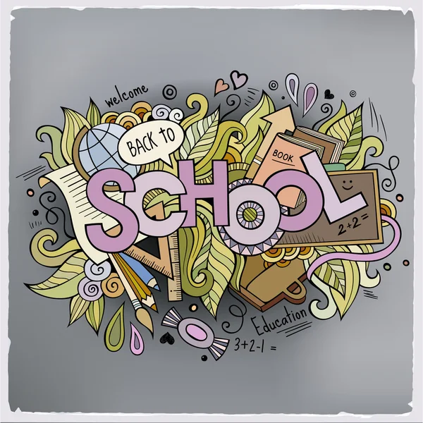 Schule Cartoon Hand Schriftzug — Stockvektor