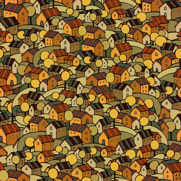 Autumn houses seamless pattern — Stock Vector