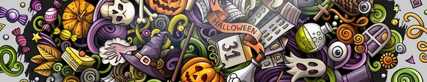 Cartone Animato Carino Colorato Raster Mano Disegnato Scarabocchi Sfondo Halloween — Foto Stock