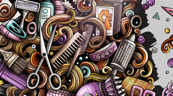 Salone Parrucchiere Disegnato Mano Doodle Banner Illustrazioni Dettagliate Del Cartone — Foto Stock