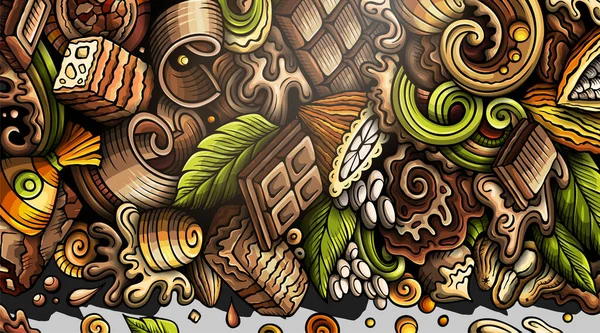 Chokladhandritad Doodle Banner Tecknad Raster Detaljerad Flygblad Illustration Med Kakaoföremål — Stockfoto