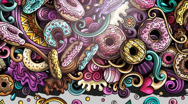 Donuts Mão Desenhado Doodle Banner Desenhos Animados Ilustrações Detalhadas Identidade — Fotografia de Stock