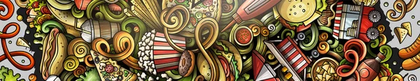 Fastfood Hand Getekend Raster Doodles Illustratie Fast Food Banner Ontwerp — Stockfoto