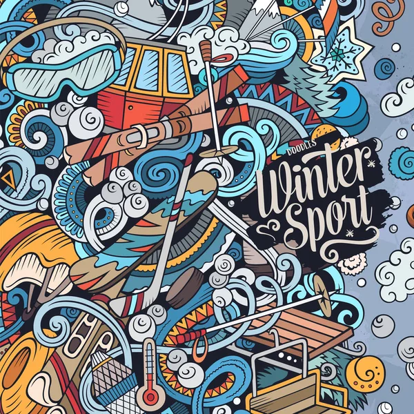 Wintersport handgezeichnete Raster-Doodles Illustration. Kartengestaltung für Skigebiete. — Stockfoto