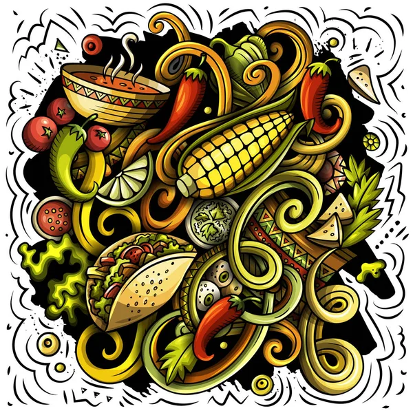 Nourriture mexicaine dessinée à la main illustration de gribouillis. Poster cuisine design. — Photo