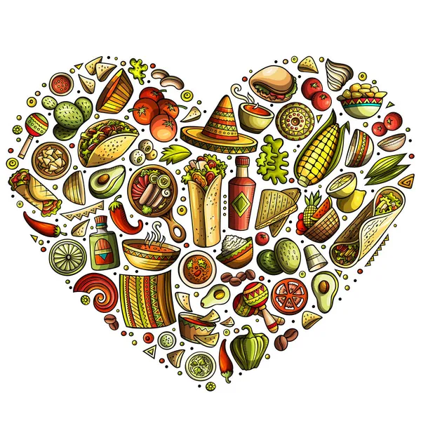 一套墨西哥食品卡通涂鸦物品 — 图库照片
