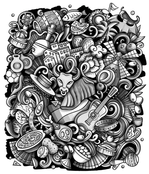 Иллюстрация растровых каракулей Испании. — стоковое фото