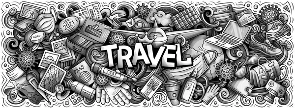 Reizen met de hand getekend cartoon doodle illustratie. Grappig vakantie ontwerp. — Stockfoto
