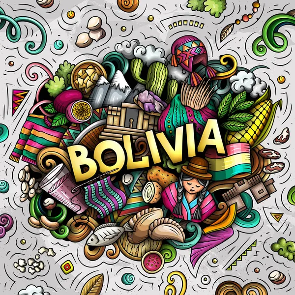 玻利维亚手绘卡通画.有趣的地方设计. — 图库照片