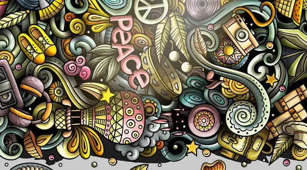 Hippie handritade doodle banner. Tecknad detaljerade illustrationer. — Stockfoto