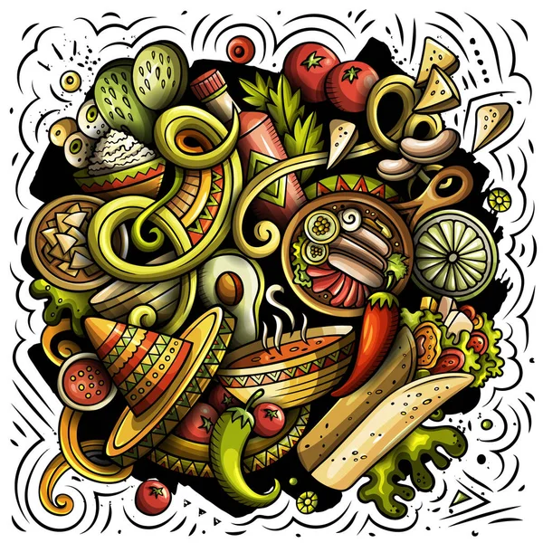 Mexické jídlo ručně kreslené rastrové čmáranice ilustrace. Design plakátu kuchyně. — Stock fotografie