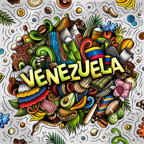Venezuela disegnato a mano fumetto doodle illustrazione. Design locale divertente. — Foto Stock
