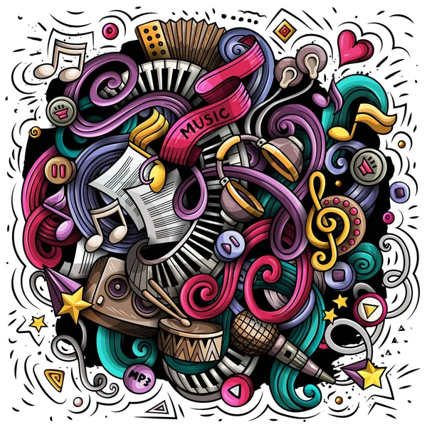 Musik handgezeichnete Raster-Doodles Illustration. Musikalische Plakatgestaltung — Stockfoto