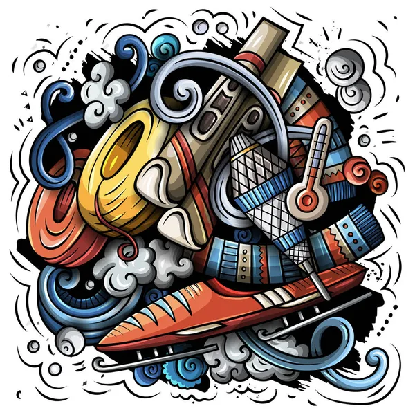 Tecknad raster doodles Vinter Sport illustration. — Stockfoto
