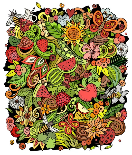ฤดูร้อนธรรมชาติการ์ตูน raster doodles ภาพประกอบ . — ภาพถ่ายสต็อก