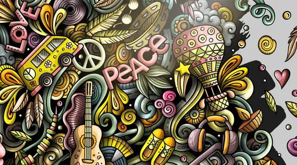 Hippie χέρι που doodle banner. Γελοιογραφία λεπτομερείς εικόνες. — Φωτογραφία Αρχείου