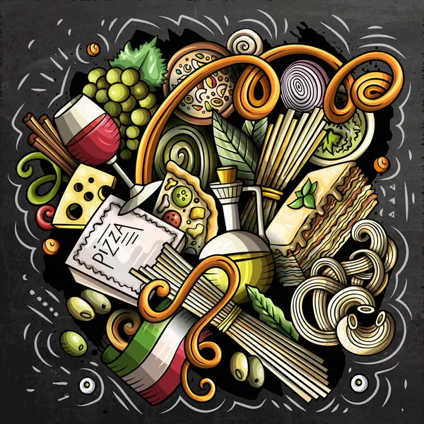 Kartun raster corat-coret Ilustrasi lucu makanan Italia — Stok Foto