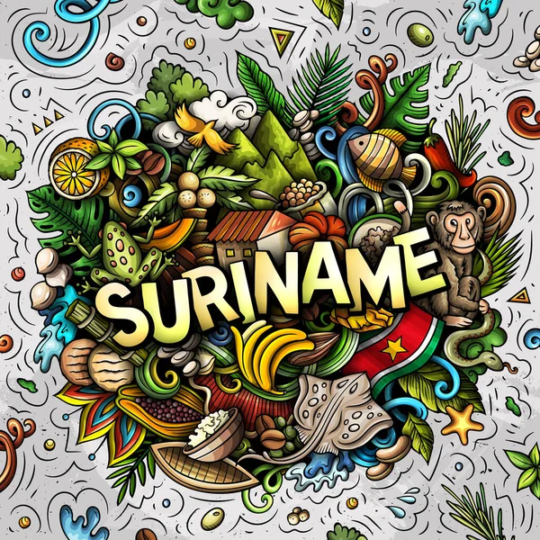 Suriname mão desenhada desenho animado doodle ilustração. Design local engraçado. — Fotografia de Stock