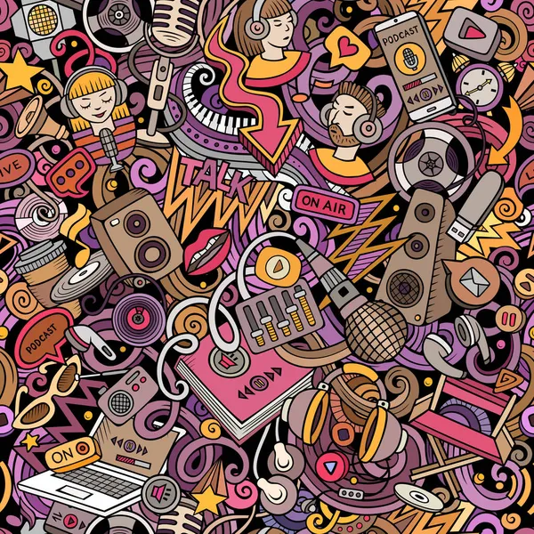 Cartoon doodles Audio content seamless pattern. — Stock Photo, Image