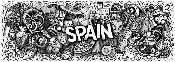 Spanien Handgezeichnete Cartoon Doodles Illustration Spanische Lustige Objekte Und Elemente — Stockfoto