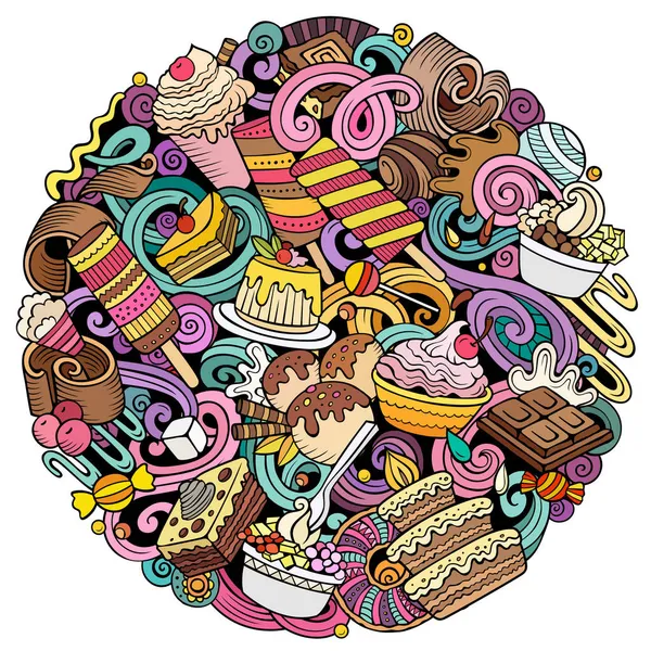 Sweet food cartoon raster doodles illustratie. — Stockfoto