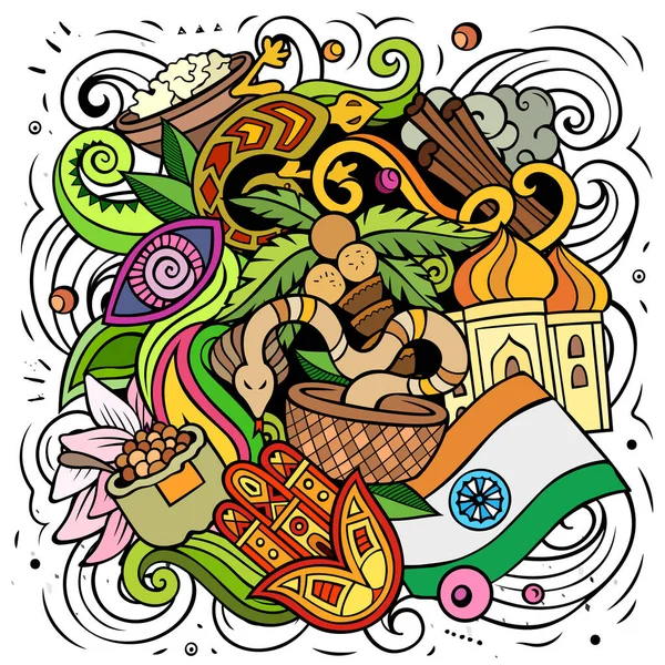 Индия Нарисовала Растровые Каракули Вручную Индийский Дизайн Плаката Смешные Элементы — стоковое фото