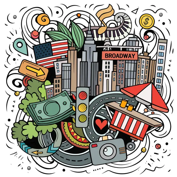 New York Cartoon Raster Doodle Illustration Colorful Detailed Composition Lot — Stock Photo, Image