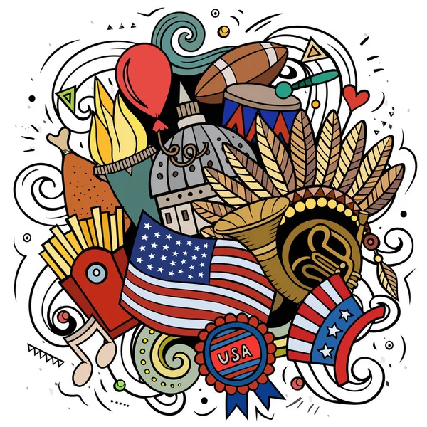 USA cartoon raster doodle illustration — Stock Photo, Image