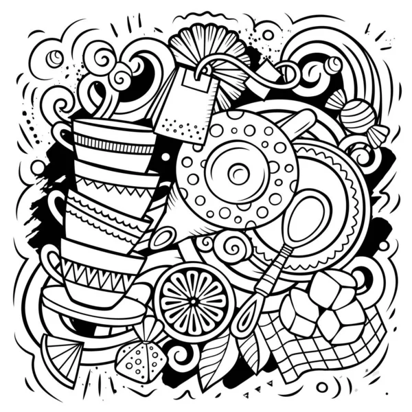 Tecknad raster doodles Tea time illustration — Stockfoto