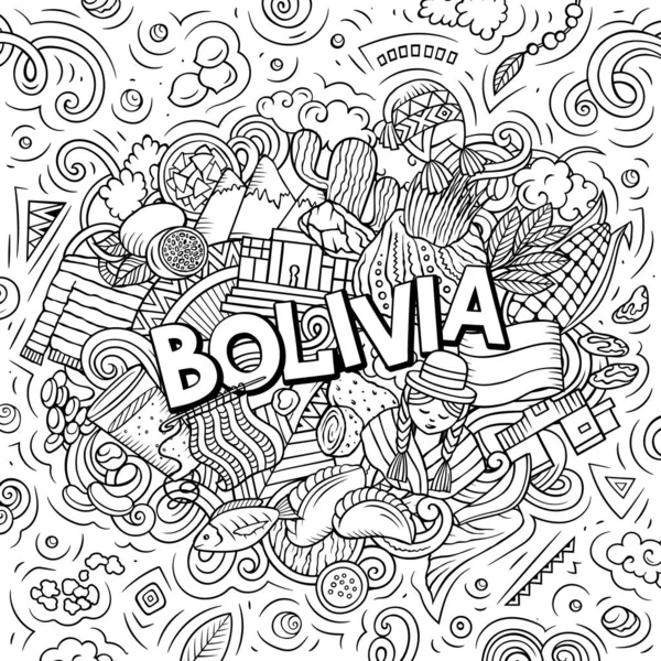 Bolivia håndtegnet tegneserie doodle illustration. Sjovt lokalt design. - Stock-foto