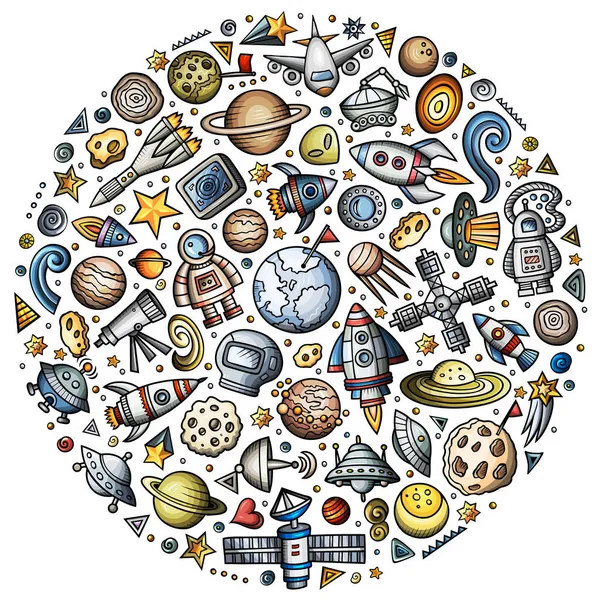 Bunte Raster Handgezeichnete Reihe Von Spacel Cartoon Doodle Objekte Symbole — Stockfoto
