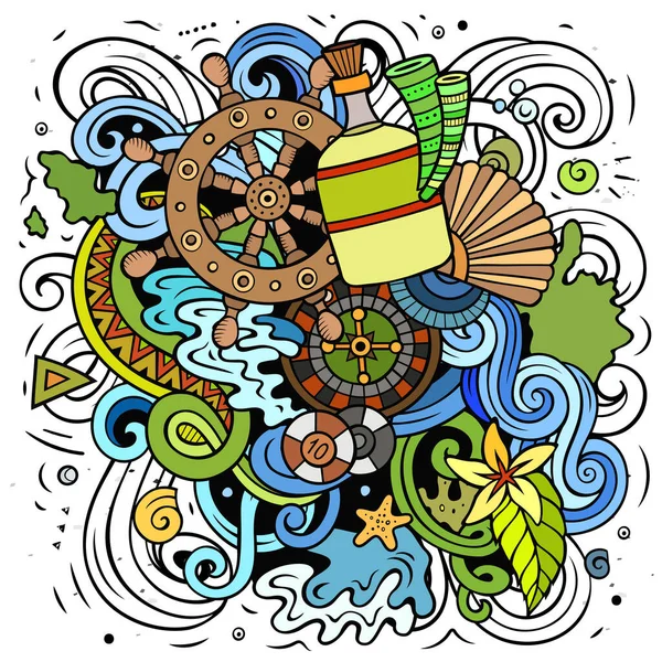 Bahamas Cartoon Raster Doodle Illustration Bunte Detailkomposition Mit Vielen Tropischen — Stockfoto