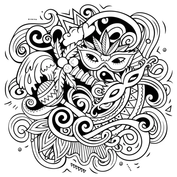 Brazilië Cartoon Raster Doodle Illustratie Line Art Gedetailleerde Samenstelling Met — Stockfoto