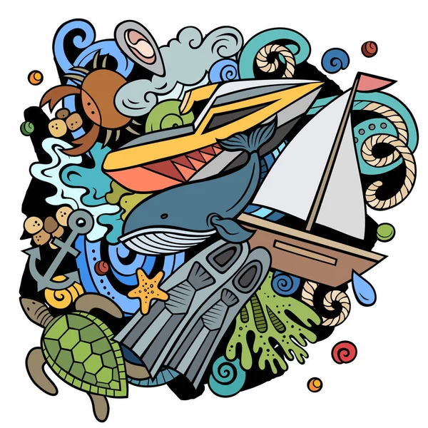 Diving Cartoon Raster Doodles Illustration Wassersport Elemente Und Objekte Hintergrund — Stockfoto