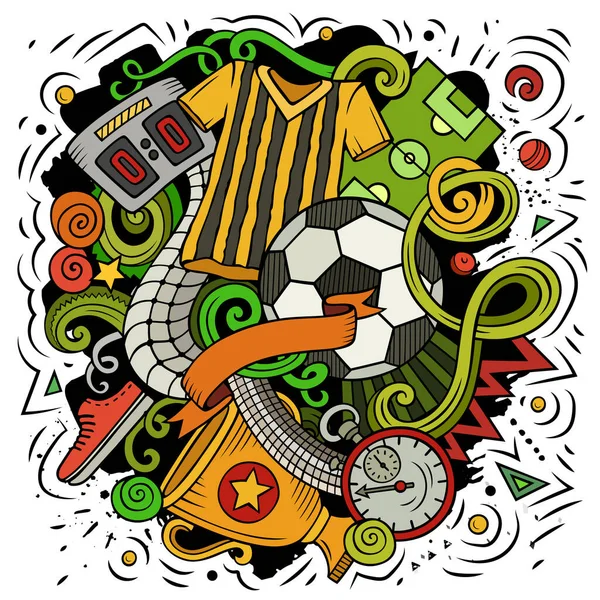 Cartoon Raster Doodles Illustrazione Calcio Colorato Dettagliato Con Sacco Oggetti — Foto Stock