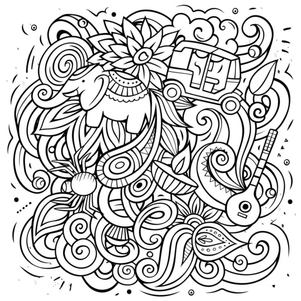 Índia Mão Desenhada Raster Doodles Ilustração Desenho Cartaz Indiano Elementos — Fotografia de Stock