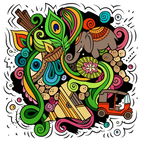 Inde Dessin Animé Raster Doodle Illustration Composition Détaillée Colorée Avec — Photo