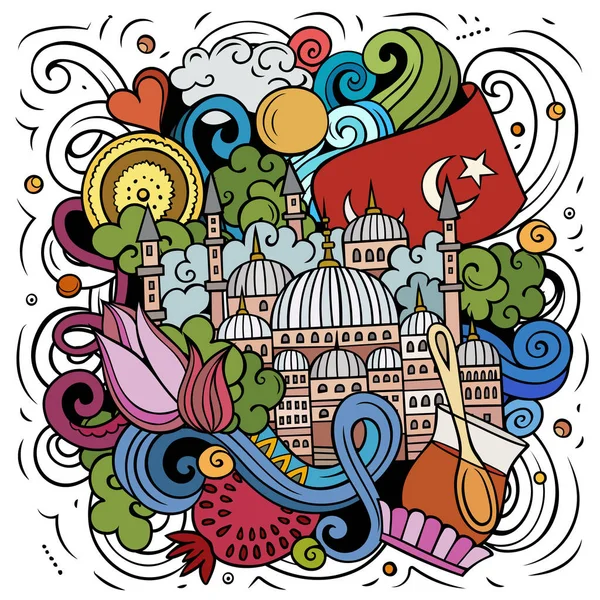 Istanbul Cartone Animato Scarabocchio Illustrazione Colorata Composizione Dettagliata Con Molti — Foto Stock