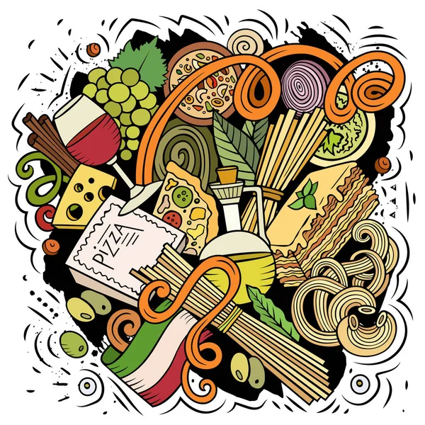 Cartoon Raster Doodles Italian Food Illustration Inglés Colorido Detallado Con —  Fotos de Stock