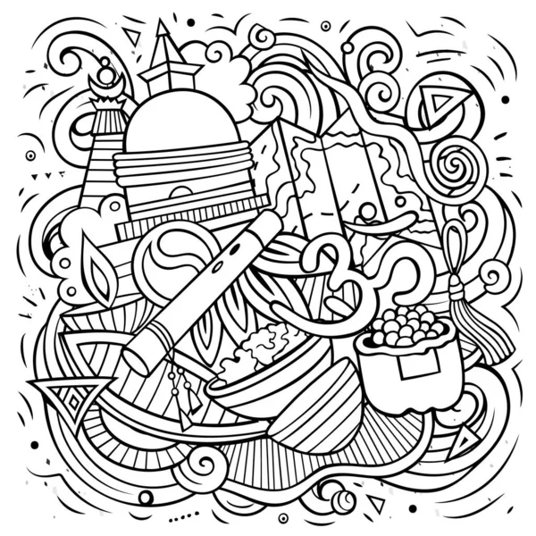 Nepal Desenho Animado Raster Doodle Ilustração Linha Arte Composição Detalhada — Fotografia de Stock