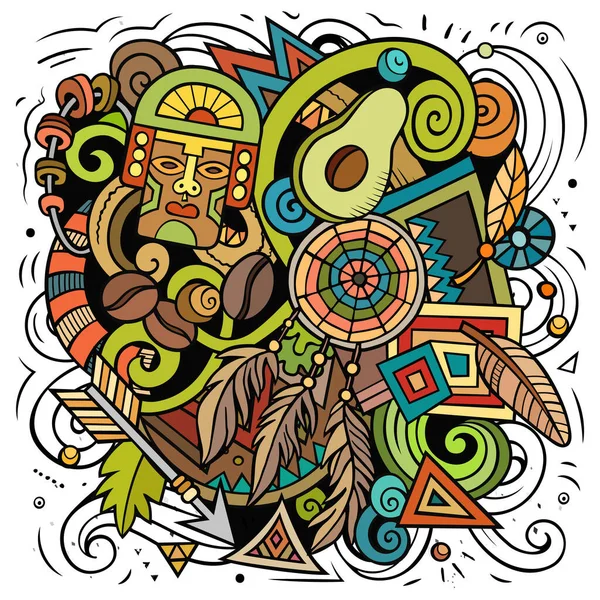 Перуанская Иллюстрация Растровых Каракулей Красочная Детальная Композиция Большим Количеством Перуанских — стоковое фото