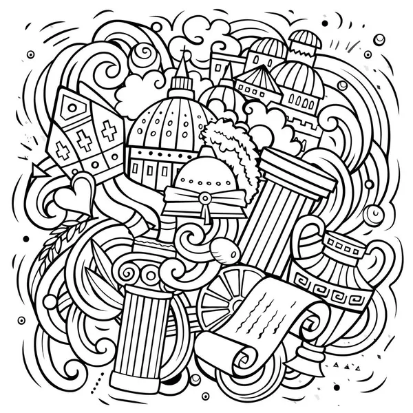 Italy Cartoon Raster Doodle Illustration Sketchy Detailed Composition Lot Italian — Stock Photo, Image